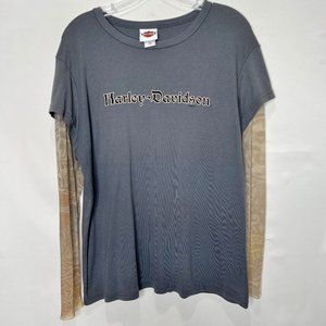 Harley Davidson Women’s Top sz 2X Gray Sheer Tattoo Long Sleeves Shirt Las Vegas